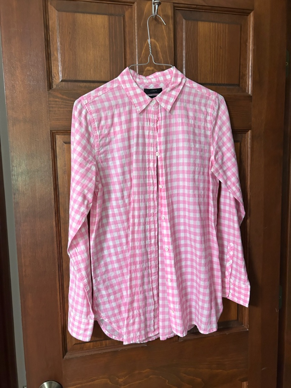 J. Crew Pink and White Gingham Button-Down Shirt